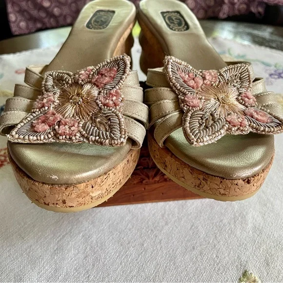 Salpy Handmade Leather w/ Cork Wedge Sandal. Beaded Detaing. Size 9 - Picture 15 of 15